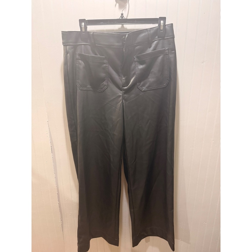 LOFT Faux Leather Wide Leg Crop Pants Black Vegan Trousers Size 10 NWT